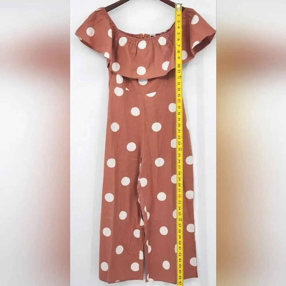 Missguided Spot Cold Shoulder Belt Culotte Jumpsuit Terracotta Pink Polka Dots 4